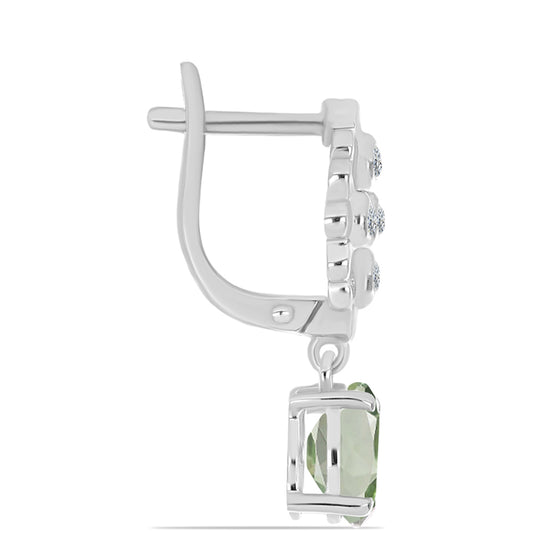 Strieborné Náušnice s so Zeleným Ametystom a Bielym Topásom