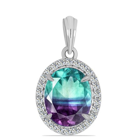 Strieborný Prívesok s so Zebra Fluoritom a Bielym Topásom