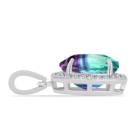 Strieborný Prívesok s so Zebra Fluoritom a Bielym Topásom