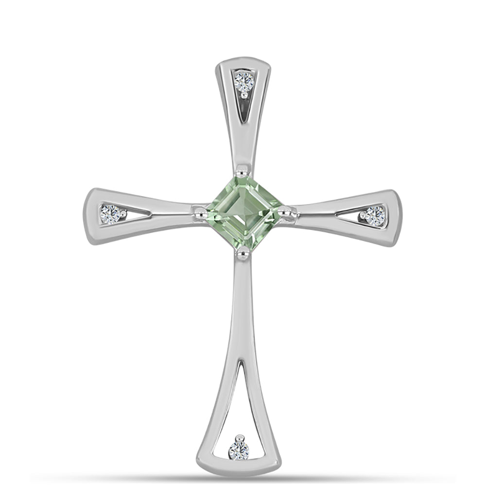 Kríž Strieborný Prívesok s so Zeleným Ametystom a Bielym Topásom 1 