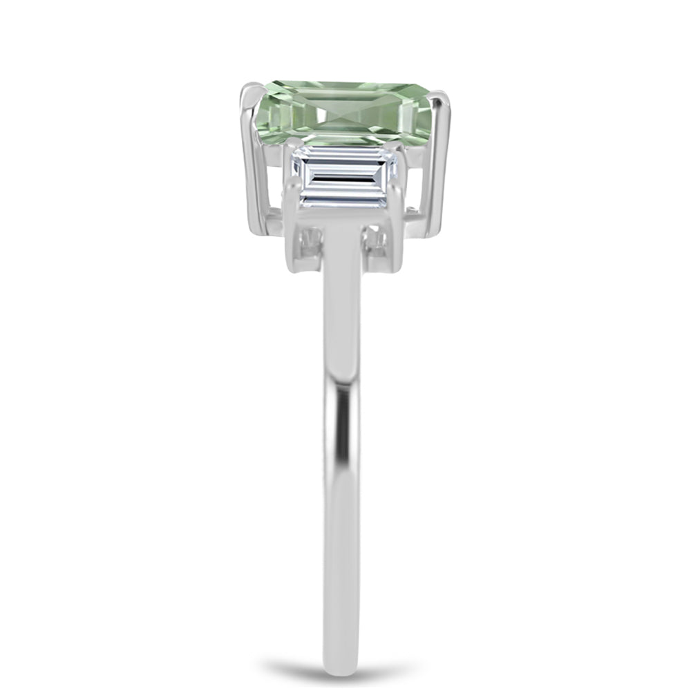 Strieborný Prsteň s so Zeleným Ametystom a Bielym Topásom