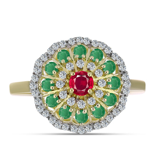 Pozlátený Strieborný Prsteň s Madagaskarským Rubínom a Brazílskym Smaragdom