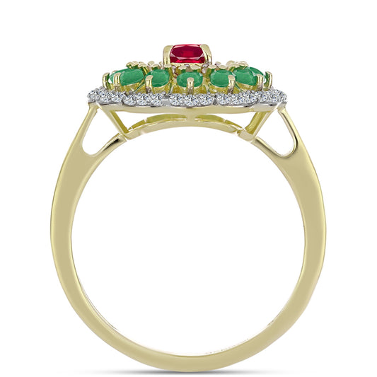 Pozlátený Strieborný Prsteň s Madagaskarským Rubínom a Brazílskym Smaragdom
