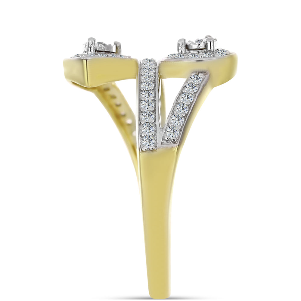 Pozlátený Strieborný Prsteň s Bielym Diamantom a Bielym Topásom