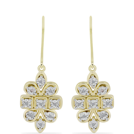 Pozlátené Strieborné Náušnice s Bielym Diamantom