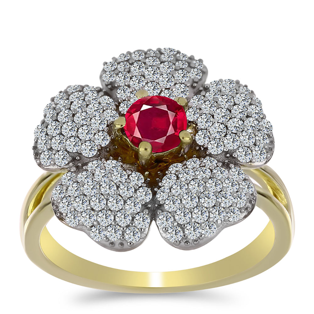 Pozlátený Strieborný Prsteň s Madagaskarským Rubínom a Bielym Topásom