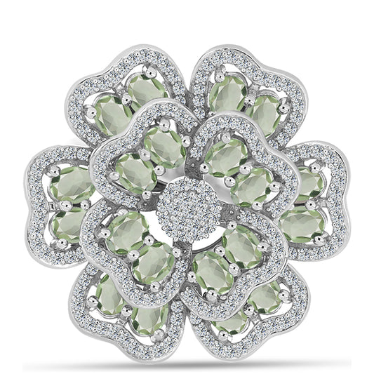 Strieborný Prsteň s so Zeleným Ametystom a Bielym Topásom