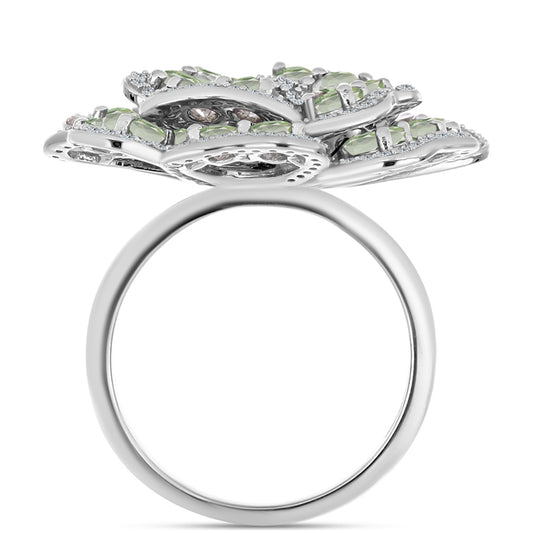 Strieborný Prsteň s so Zeleným Ametystom a Bielym Topásom