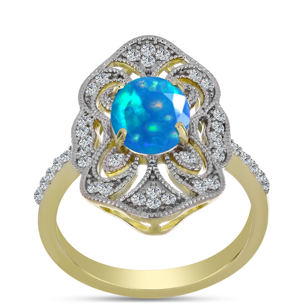 Pozlátený Strieborný Prsteň s Etiópskym Paradise Opálom a Bielym Topásom