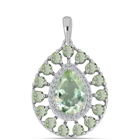 Strieborný Prívesok s so Zeleným Ametystom a Bielym Topásom