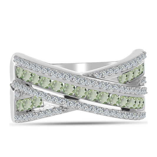 Strieborný Prsteň s so Zeleným Ametystom a Bielym Topásom