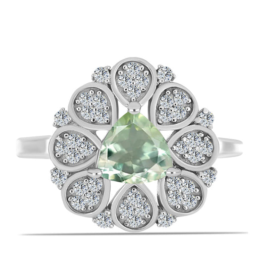 Strieborný Prsteň s so Zeleným Ametystom a Bielym Topásom