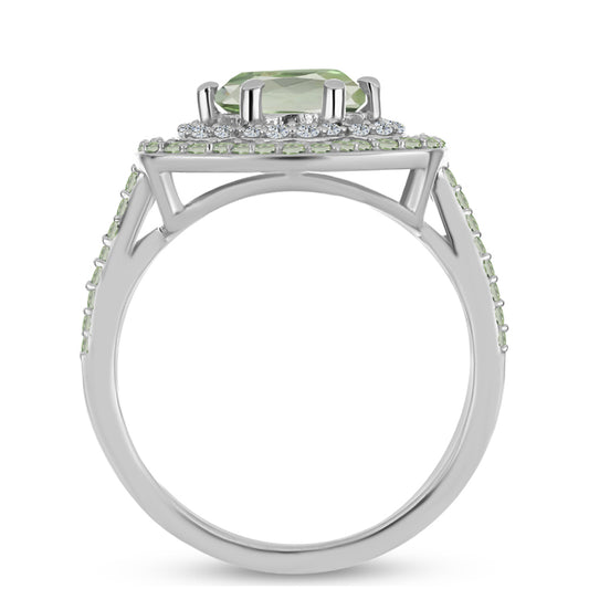 Strieborný Prsteň s so Zeleným Ametystom a Changbaiskym Olivínom