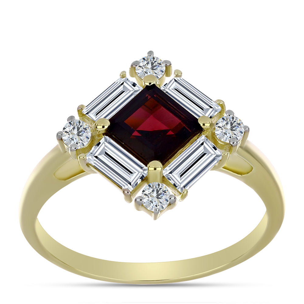 Pozlátený Strieborný Prsteň s Rhodolitovým Granátom a Bielym Topásom 3 