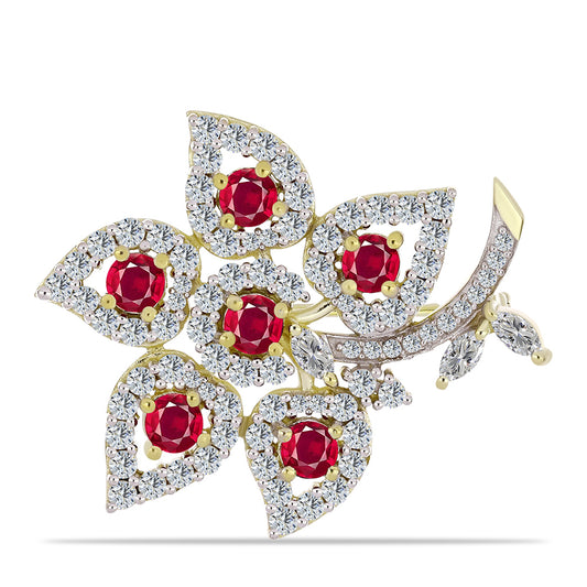 Pozlátený Strieborný Brošňa s Madagaskarským Rubínom a Bielym Topásom