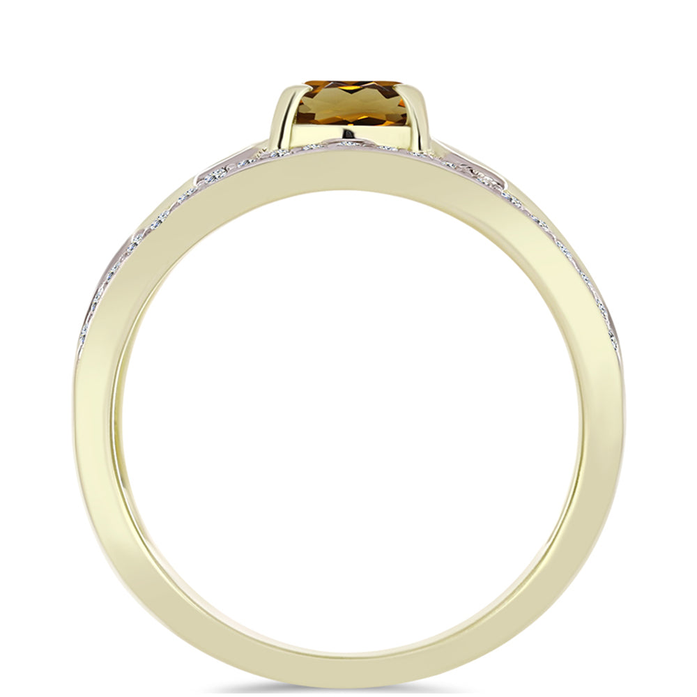 Pozlátený Strieborný Prsteň s Koňakovým Kremeňom a Bielym Topásom