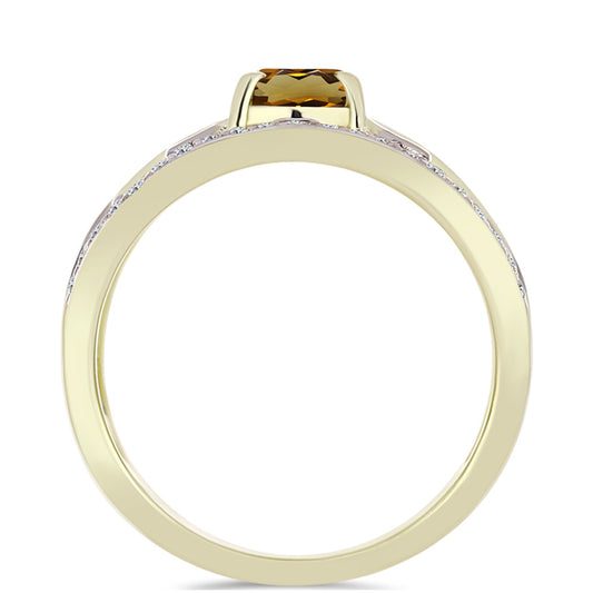 Pozlátený Strieborný Prsteň s Koňakovým Kremeňom a Bielym Topásom