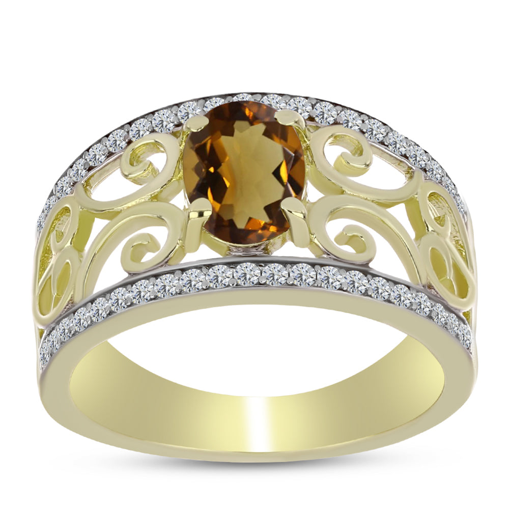 Pozlátený Strieborný Prsteň s Koňakovým Kremeňom a Bielym Topásom 3 