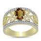 Pozlátený Strieborný Prsteň s Koňakovým Kremeňom a Bielym Topásom