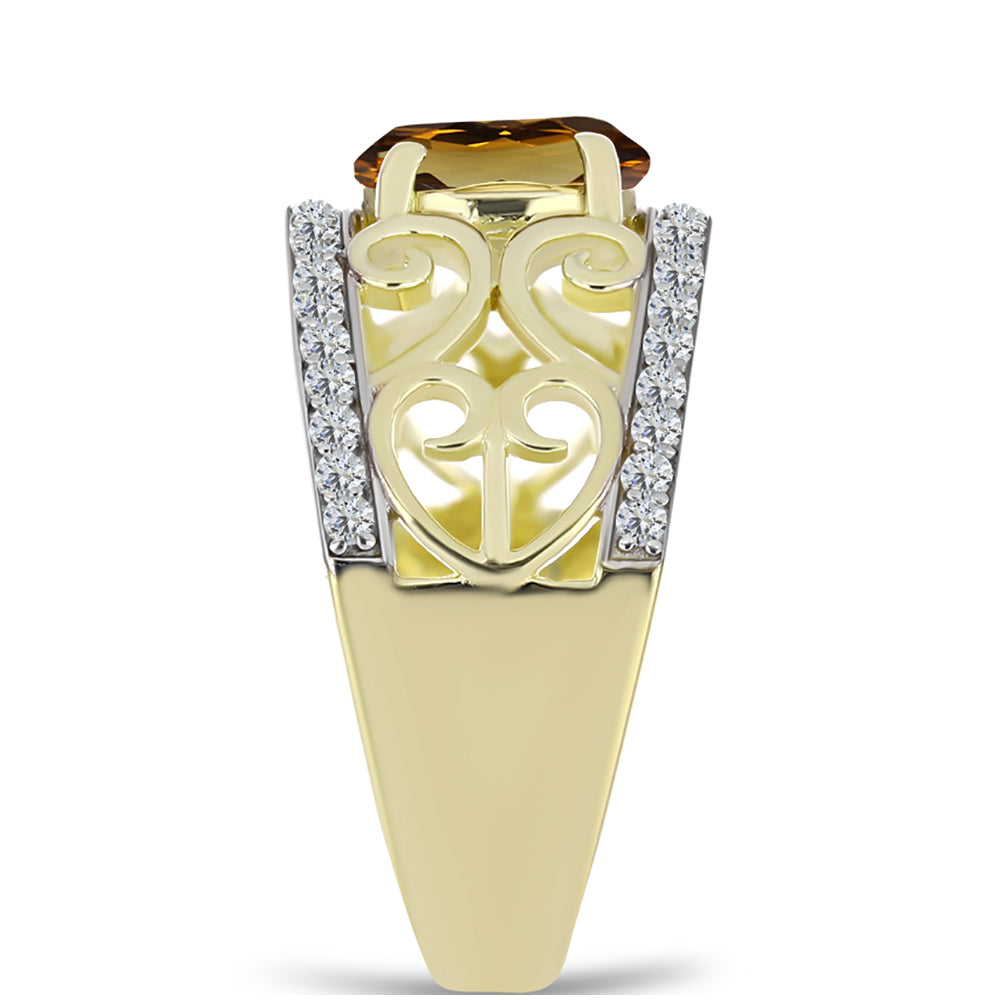 Pozlátený Strieborný Prsteň s Koňakovým Kremeňom a Bielym Topásom