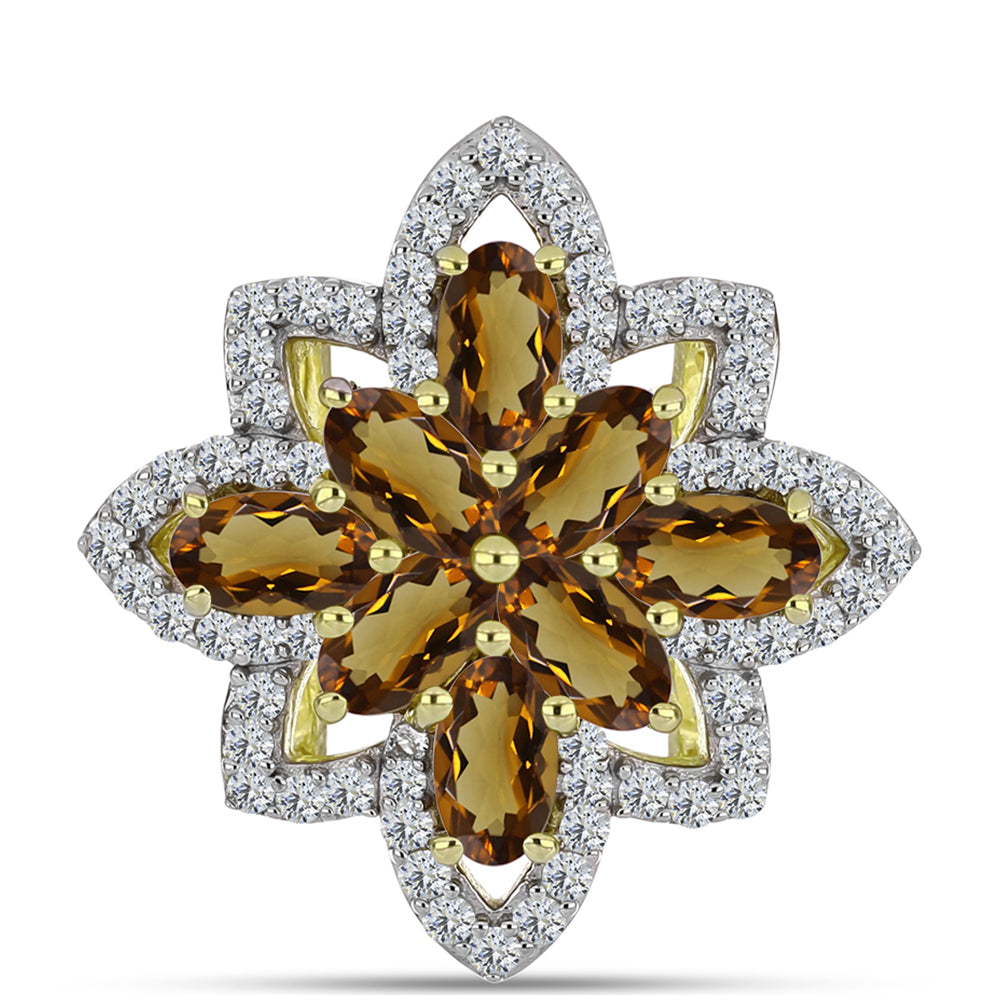 Pozlátený Strieborný Prsteň s Koňakovým Kremeňom a Bielym Topásom