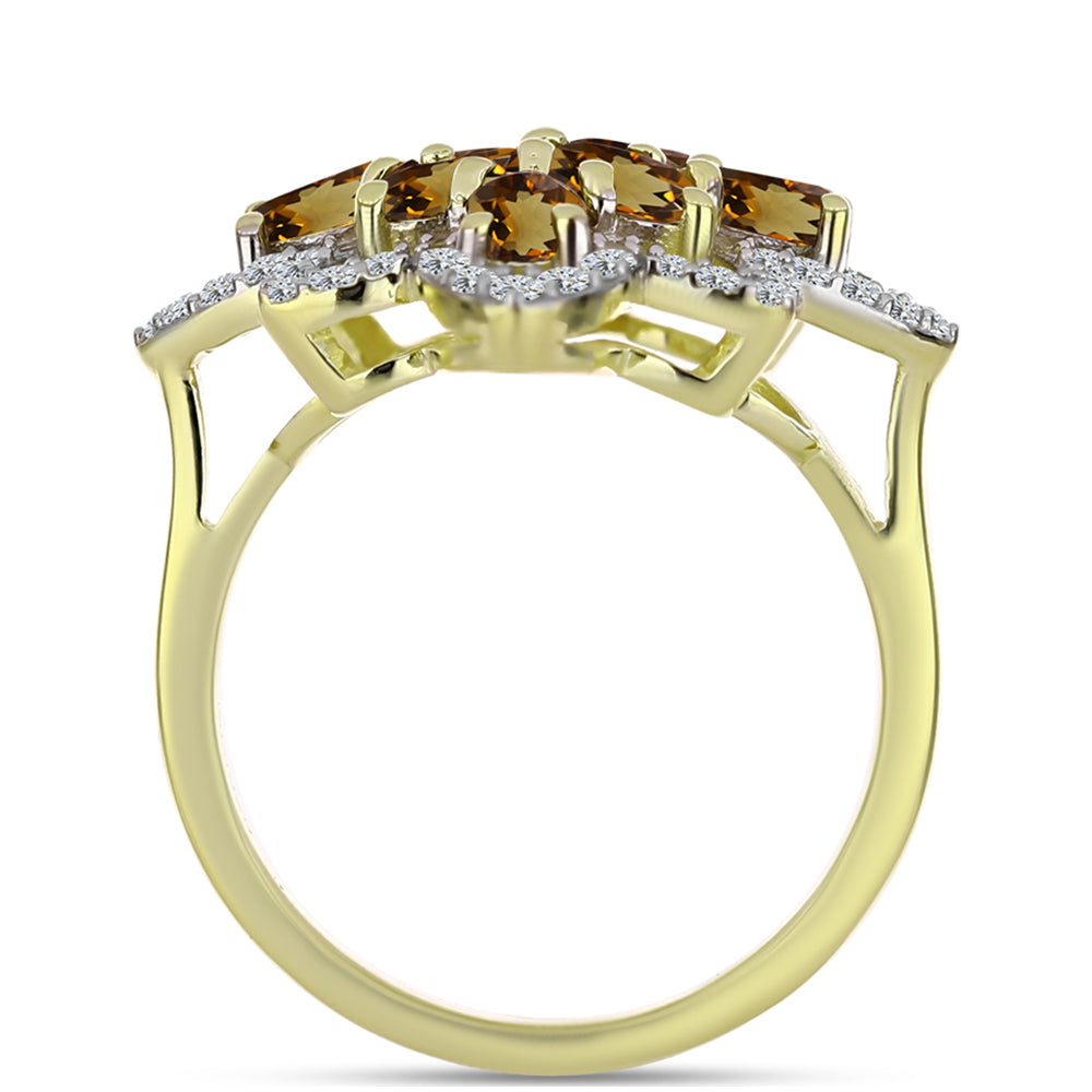 Pozlátený Strieborný Prsteň s Koňakovým Kremeňom a Bielym Topásom 2 