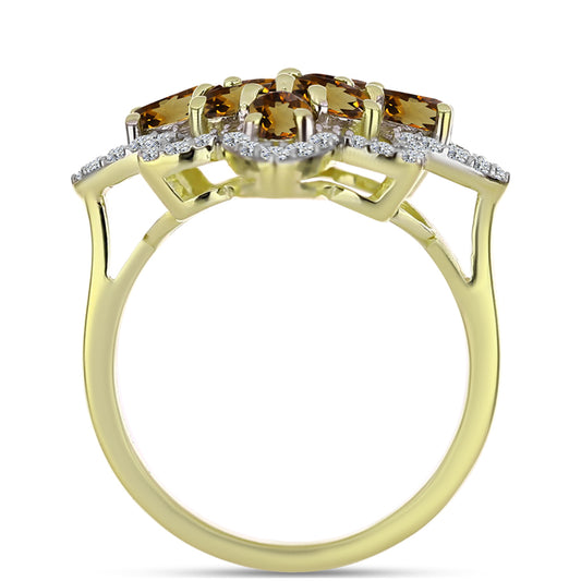 Pozlátený Strieborný Prsteň s Koňakovým Kremeňom a Bielym Topásom