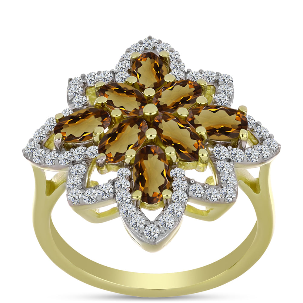 Pozlátený Strieborný Prsteň s Koňakovým Kremeňom a Bielym Topásom 3 