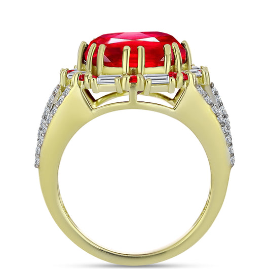 Pozlátený Strieborný Prsteň s Červeným Achátom a Bielym Zirkónom