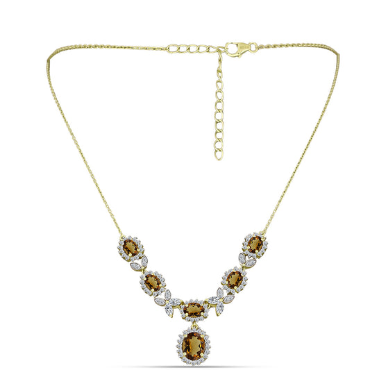 Pozlátený Strieborný Náhrdelník s Koňakovým Kremeňom a Bielym Topásom