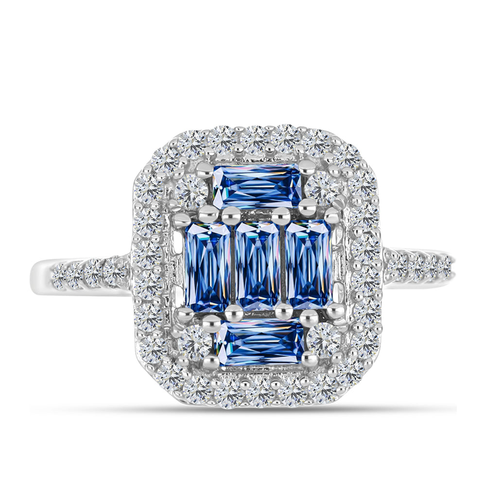 Strieborný Prsteň s S Oceánovo Modrým Moissanitom a Bielym Topásom 1 