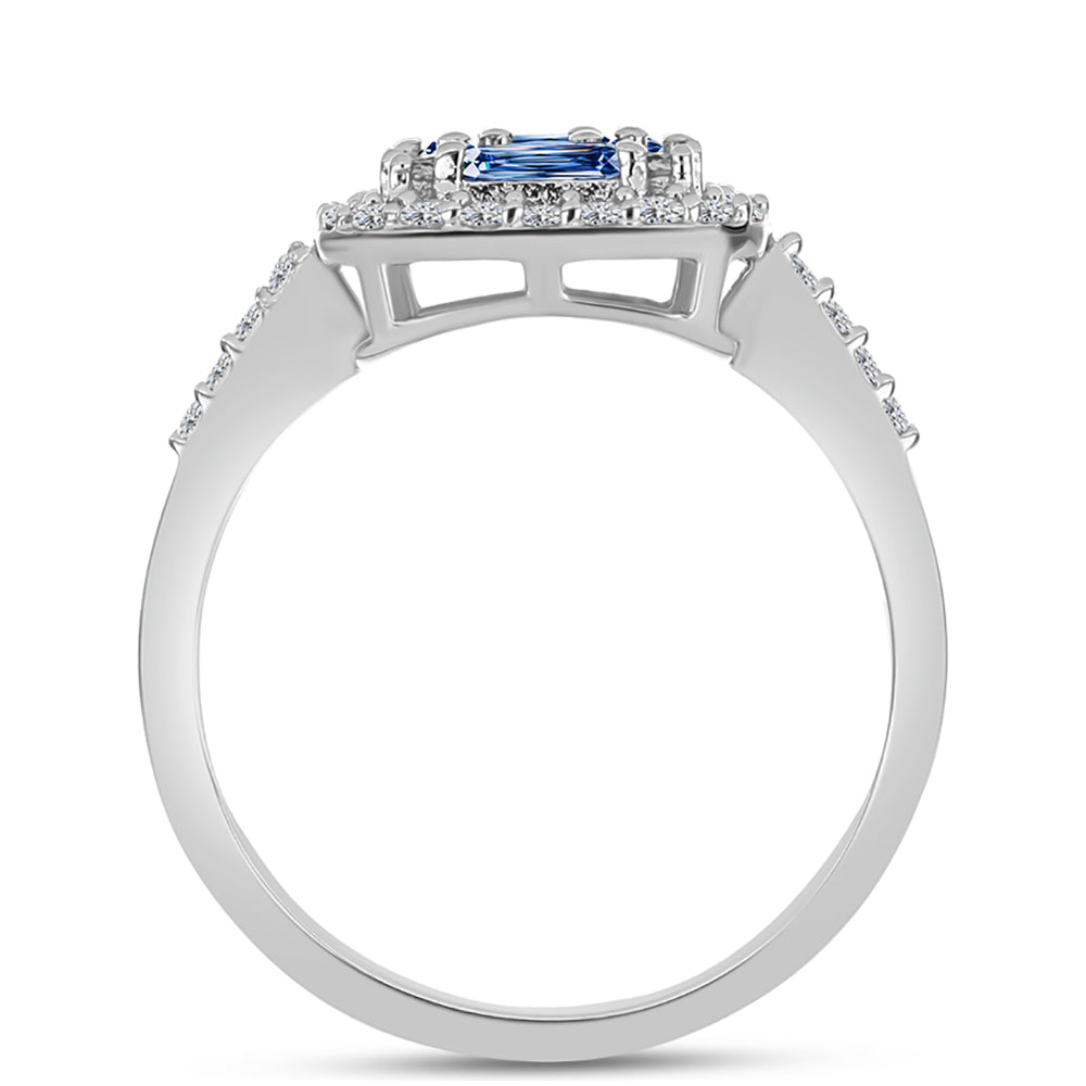 Strieborný Prsteň s S Oceánovo Modrým Moissanitom a Bielym Topásom 2 