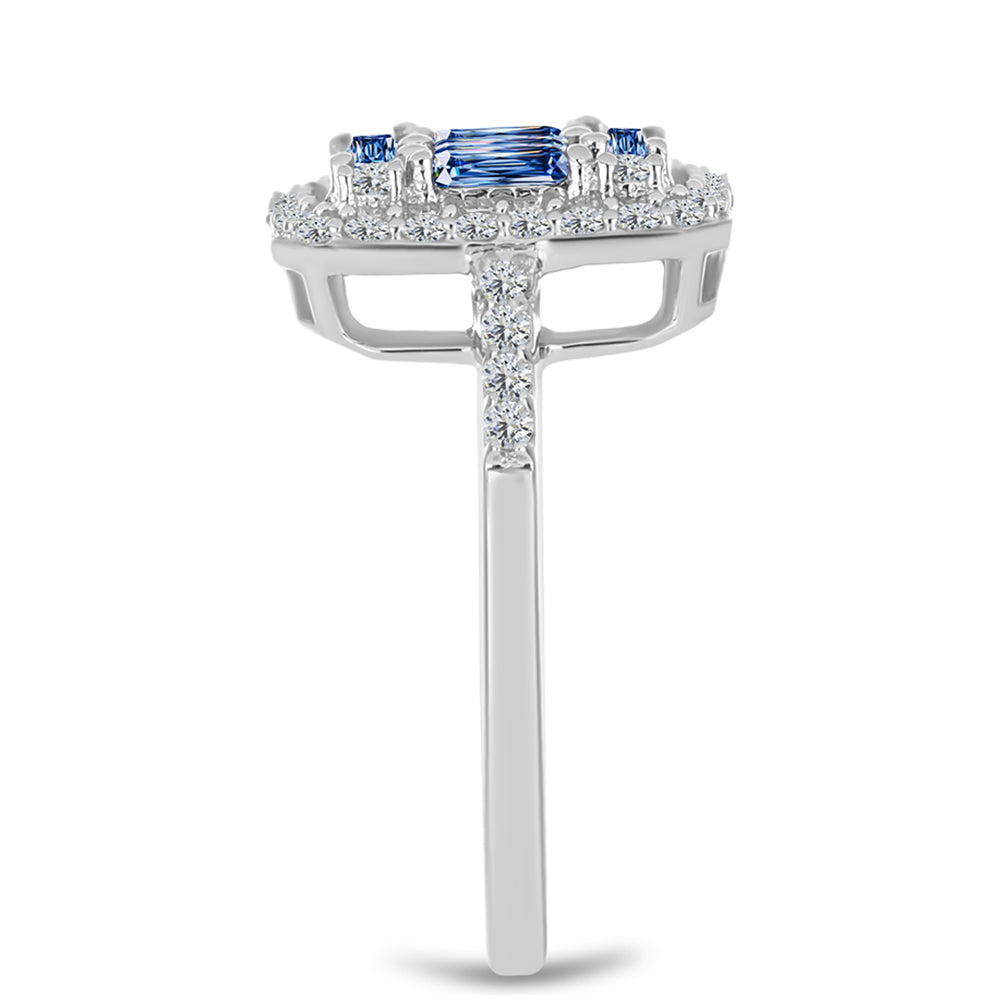 Strieborný Prsteň s S Oceánovo Modrým Moissanitom a Bielym Topásom 4 