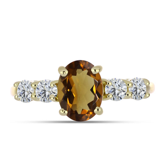 Pozlátený Strieborný Prsteň s Koňakovým Kremeňom a Bielym Topásom