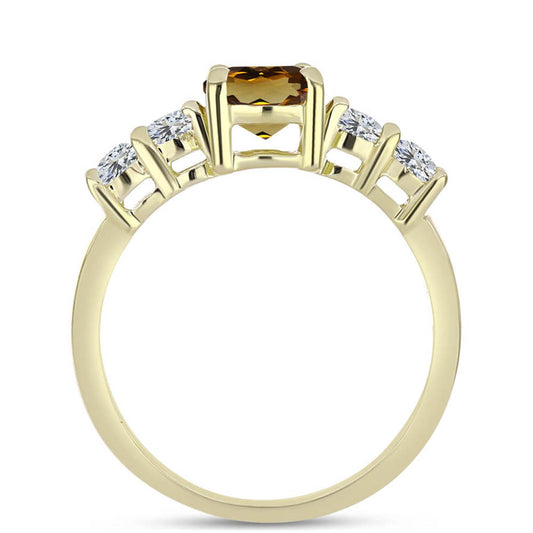 Pozlátený Strieborný Prsteň s Koňakovým Kremeňom a Bielym Topásom