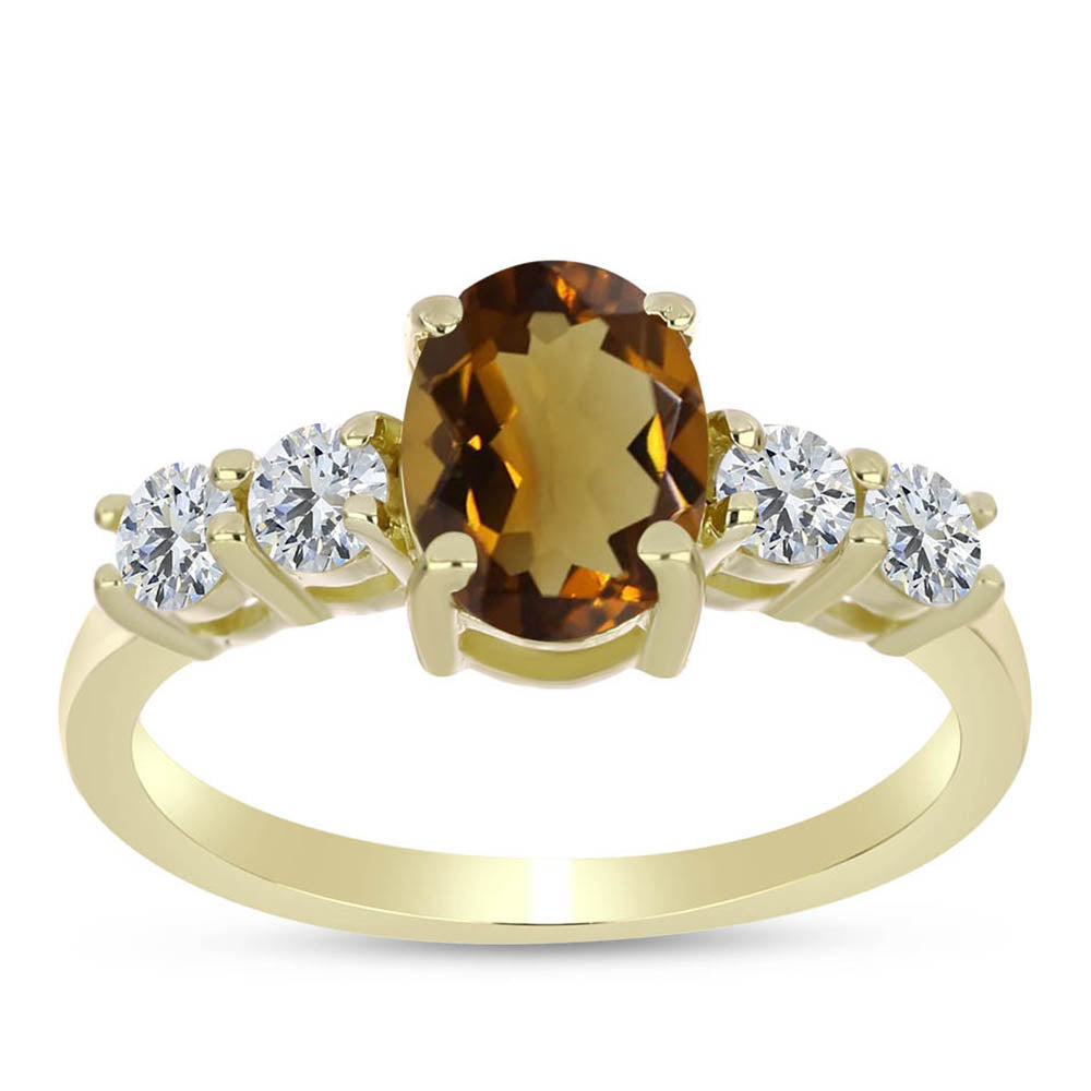 Pozlátený Strieborný Prsteň s Koňakovým Kremeňom a Bielym Topásom 3 