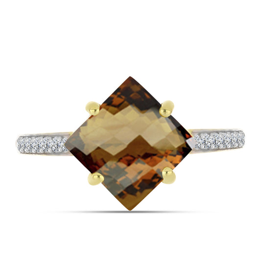 Pozlátený Strieborný Prsteň s Koňakovým Kremeňom a Bielym Topásom