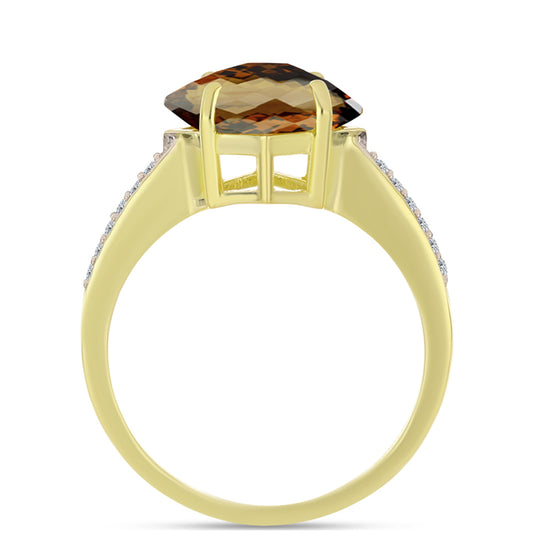 Pozlátený Strieborný Prsteň s Koňakovým Kremeňom a Bielym Topásom