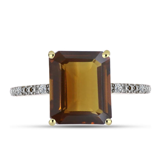 Pozlátený Strieborný Prsteň s Koňakovým Kremeňom a Bielym Topásom