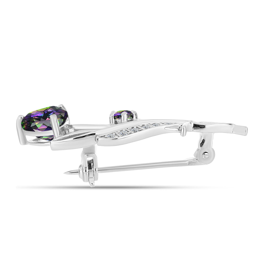 Strieborný Brošňa s Brazílskym Mysticky Zeleným Kremeňom a Bielym Topásom