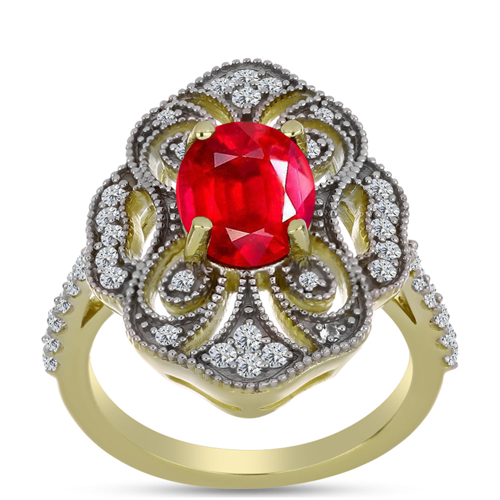 Pozlátený Strieborný Prsteň s Červeným Achátom a Bielym Topásom