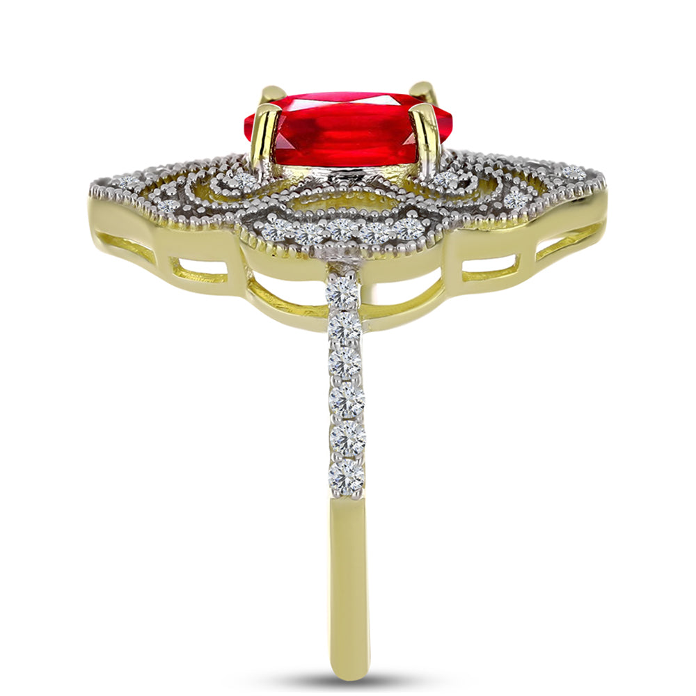 Pozlátený Strieborný Prsteň s Červeným Achátom a Bielym Topásom 4 