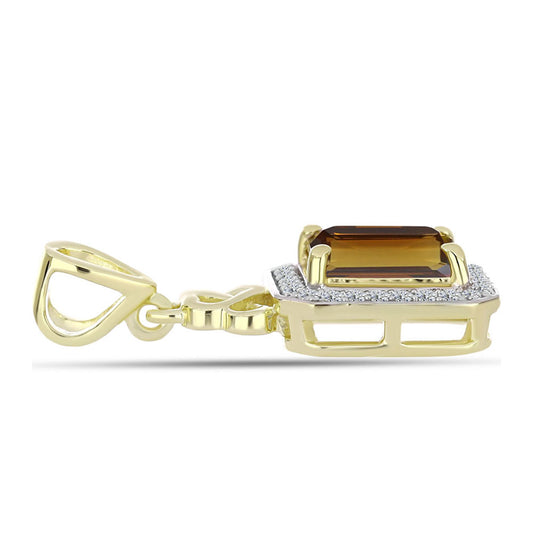 Pozlátený Strieborný Prívesok s Koňakovým Kremeňom a Bielym Topásom