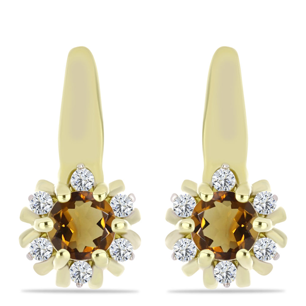 Pozlátené Strieborné Náušnice s Koňakovým Kremeňom a Bielym Topásom 1 
