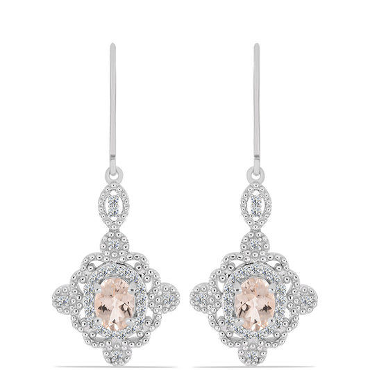 Strieborné Náušnice s Gozareh Morganitom a Bielym Topásom