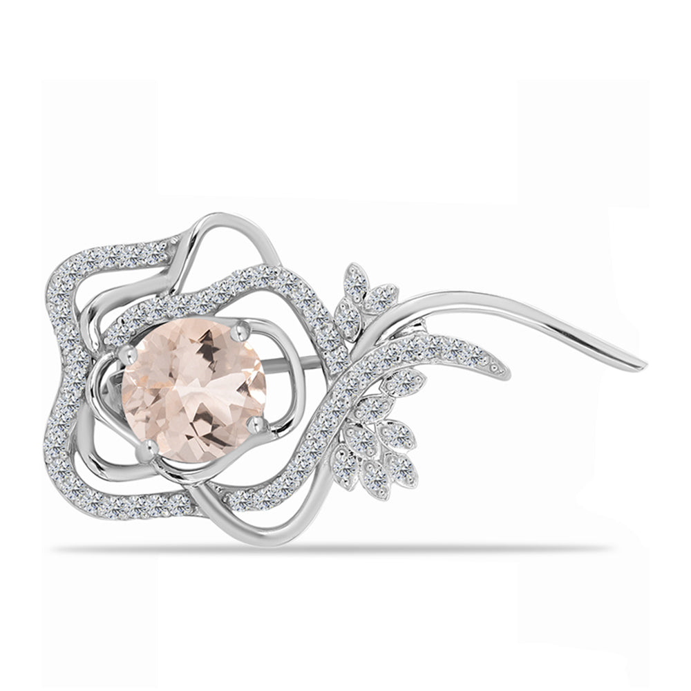 Strieborný Brošňa s Gozareh Morganitom a Bielym Topásom 1 