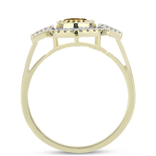 Pozlátený Strieborný Prsteň s Koňakovým Kremeňom a Bielym Topásom