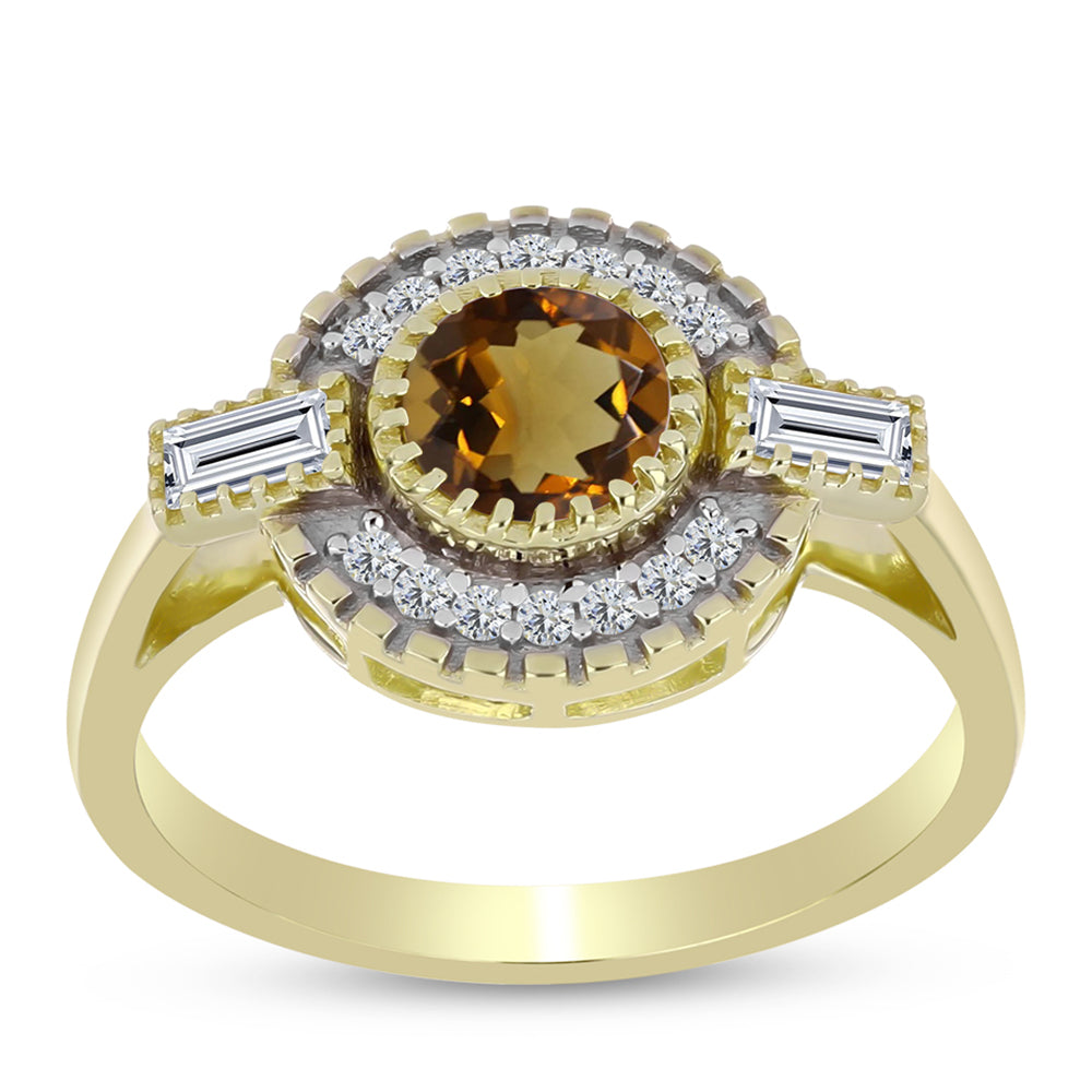 Pozlátený Strieborný Prsteň s Koňakovým Kremeňom a Bielym Topásom 3 