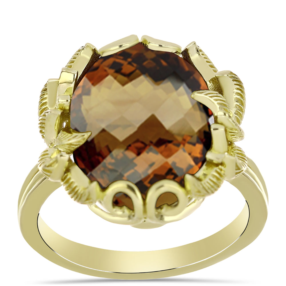 Pozlátený Strieborný Prsteň s Koňakovým Kremeňom 3 