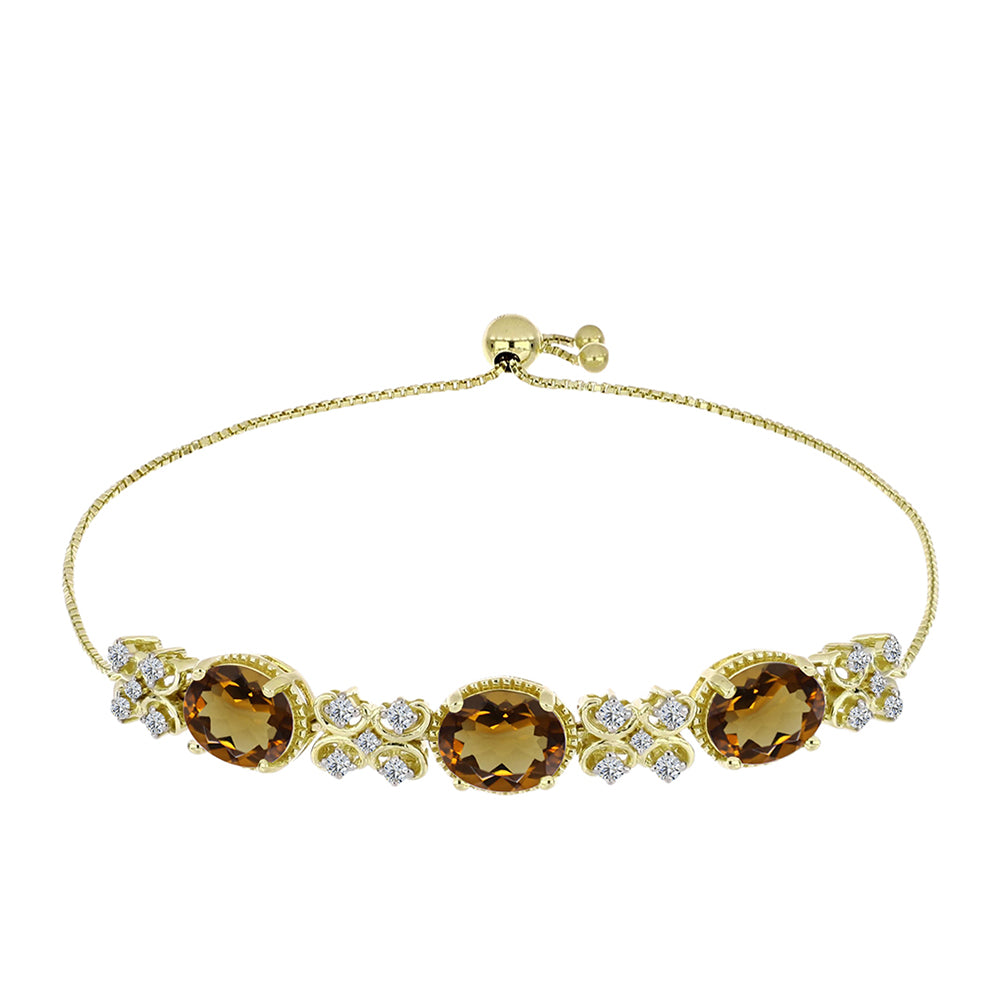 Pozlátený Strieborný Náramok s Koňakovým Kremeňom a Bielym Topásom 1 